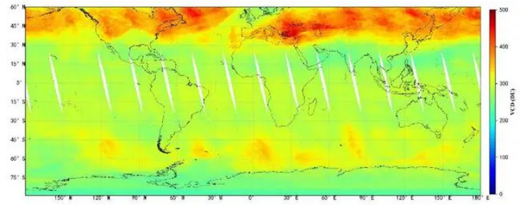 高光谱综合观测卫星全球臭氧柱浓度监测图
