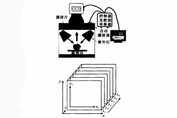 基于滤光片的高光谱图像获取系统及三维图像块示意图